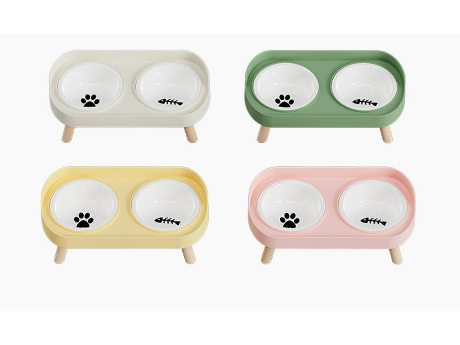 Cross-Border Stainless Steel & Ceramic Dual Cat & Dog Bowl: Anti-Tip, Splash-Proof, Neck Protection Design for Food & Water.