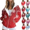 Women's Fashion Casual Christmas Printed Sweatshirt Autumn And Winter Long Sleeve With Pocket Cardigan Jacket Zipper Hoodie Coat