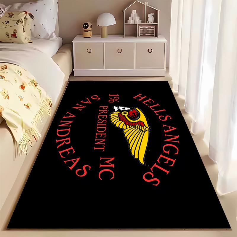 Red Skull Print with Golden Wings Flannel Non-Slip Rug for Living Room and Bedroom Decor