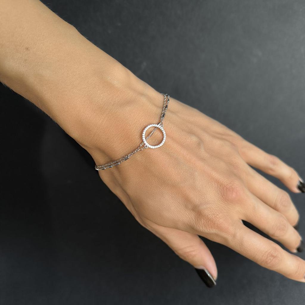 Серебряный браслет с фианитами, вес изделия 2,7 гр (2190691)