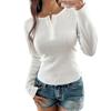 Сексуальная однотонная футболка с круглым вырезом и длинными рукавами, женская весенне-летняя футболка