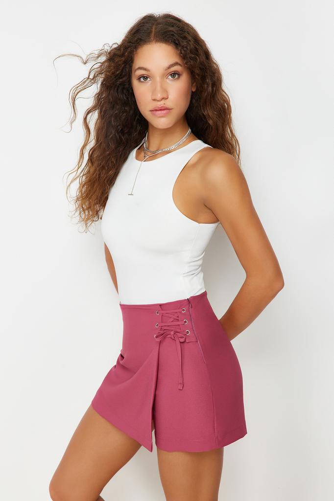 Women's Fashion Woven Short Skirt with Mink Binding and Eyelet Detail