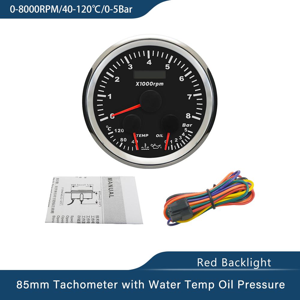 ELING Car Boat 85mm Multifunctional 0-60MPH Speedometer Tachometer Water Temp Oil Pressure 0-80PSI 5Bar 10Bar with Red Backlight