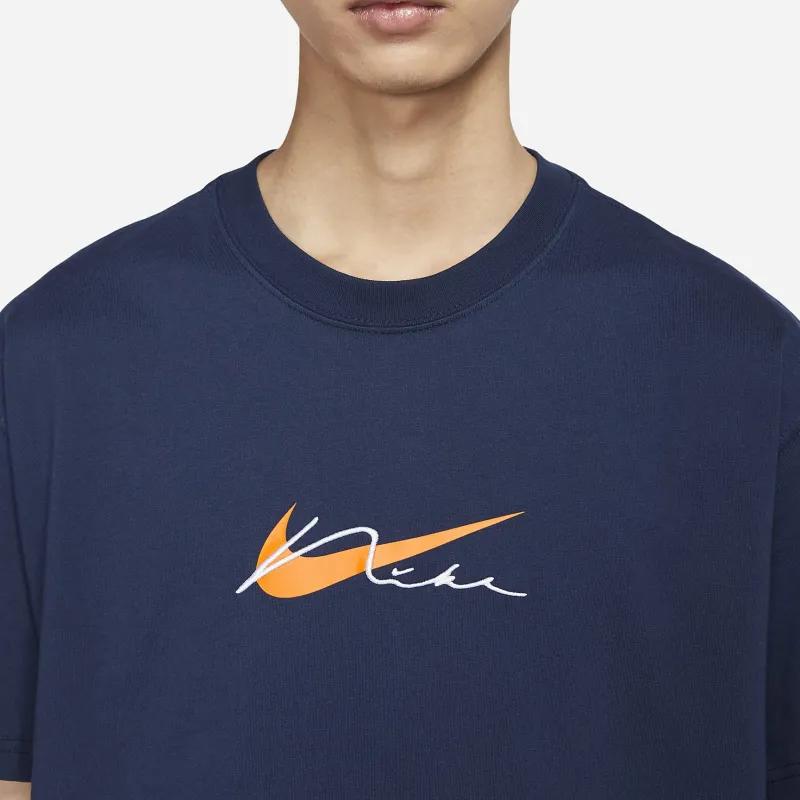 Nike T Shirts Men's Marine Blue Crew Neck Moderate Straight Fit (Unisex) T-Shirts DV9141 410
