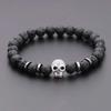 BEPAN Black Eye Skull Hematite Bead Bracelet Men Classic Handmade 8mm Lava Stone Charm Bracelet For Men Jewelry Gift