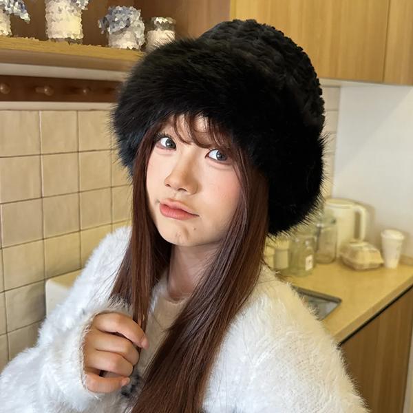 WTEMPO Autumn Winter Furry Plush Windproof Bucket Hats Warm Cold-proof Winter Ear Protection Thickened Cold-proof Fisherman Hats