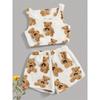 Women Pajamas Fleece Sleeveless Shorts Vest Cartoon Bear 2 Piece Set Sling Sleepwear Homewear Sling Sleepwear Sexy Nightwear