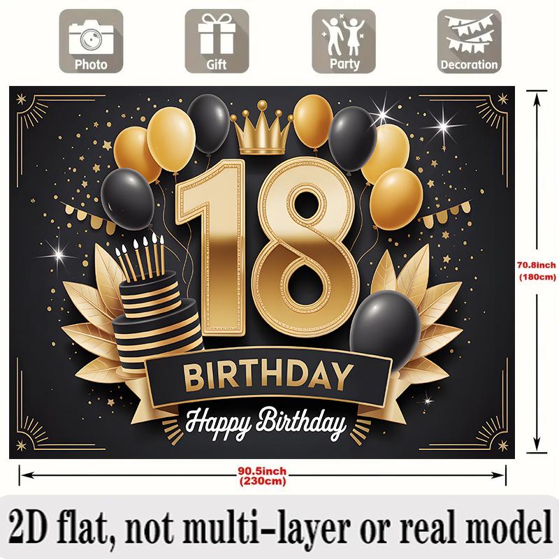 Party Backdrop 18Th Birthday Balloon Confetti Crown Elegant Flat Enthusiasts Balloons Golden Celebration Photo Booth Front Door Decor
