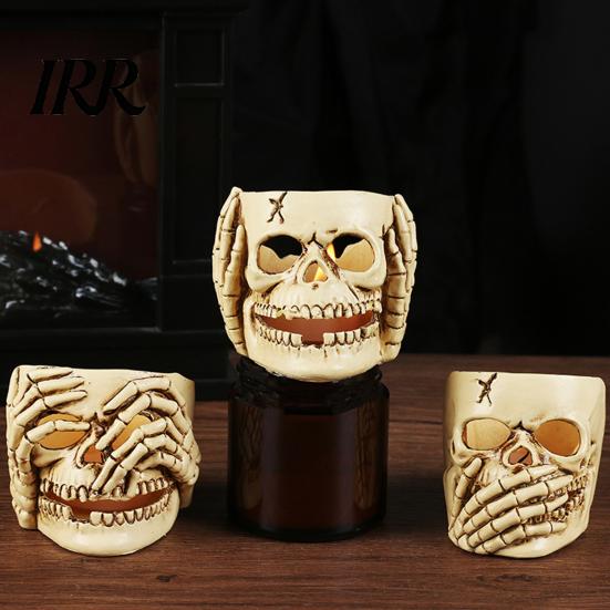 Realistic Halloween Ornaments Skull Candle Holder Decor, Resin Gothic Table Ornament, Spooky Shelf Durable Decorations Decor for Party Home, Trick or
