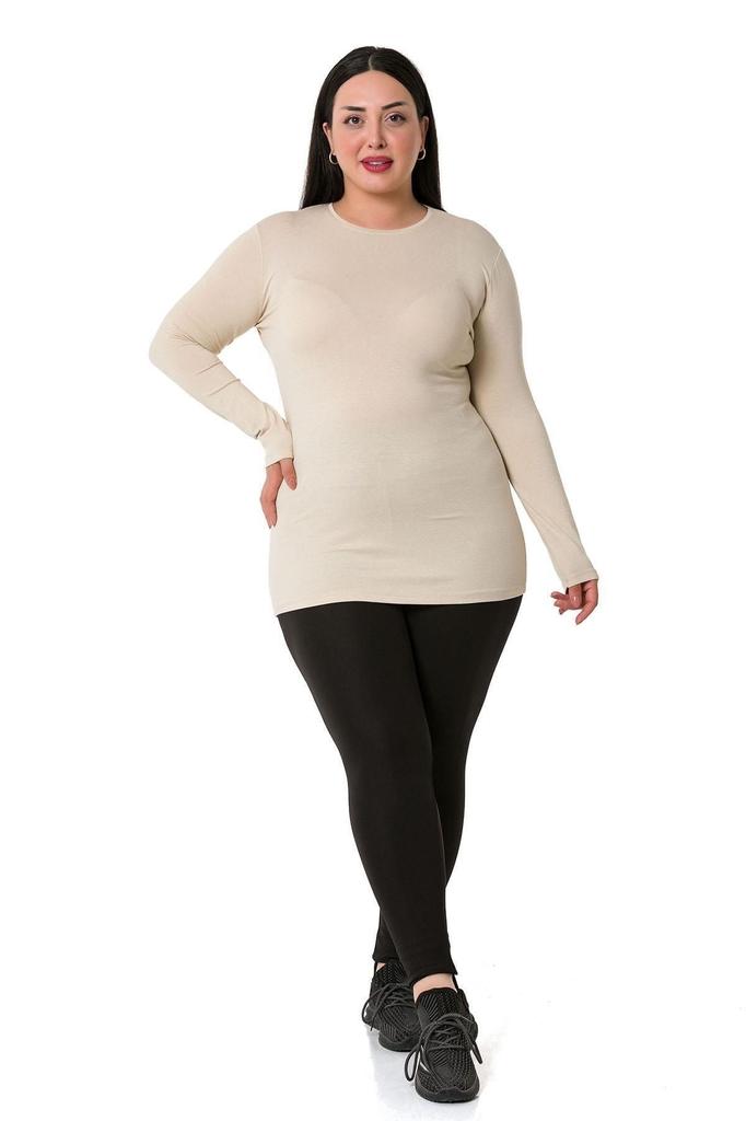 Women's Style Big Size Body Plus Size Crew Neck Long Sleeve Viscose Black Body