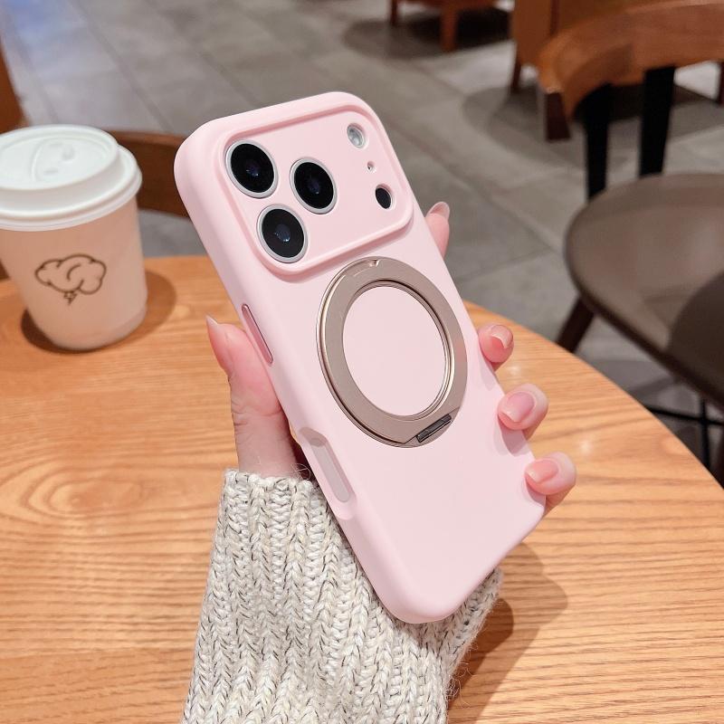 Жидкий силиконовый чехол-желе для iPhone 17 16 15 14 Pro Max, магнитный, с покрытием "Кожа младенца", защита от отпечатков пальцев, чехол-подставка с вращением на 360°