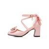 Lovely Women Sandals Block High Heels  Summer Princess Lolita Shoes Cross -Strap Bowties Pearls Pendant Heels Women
