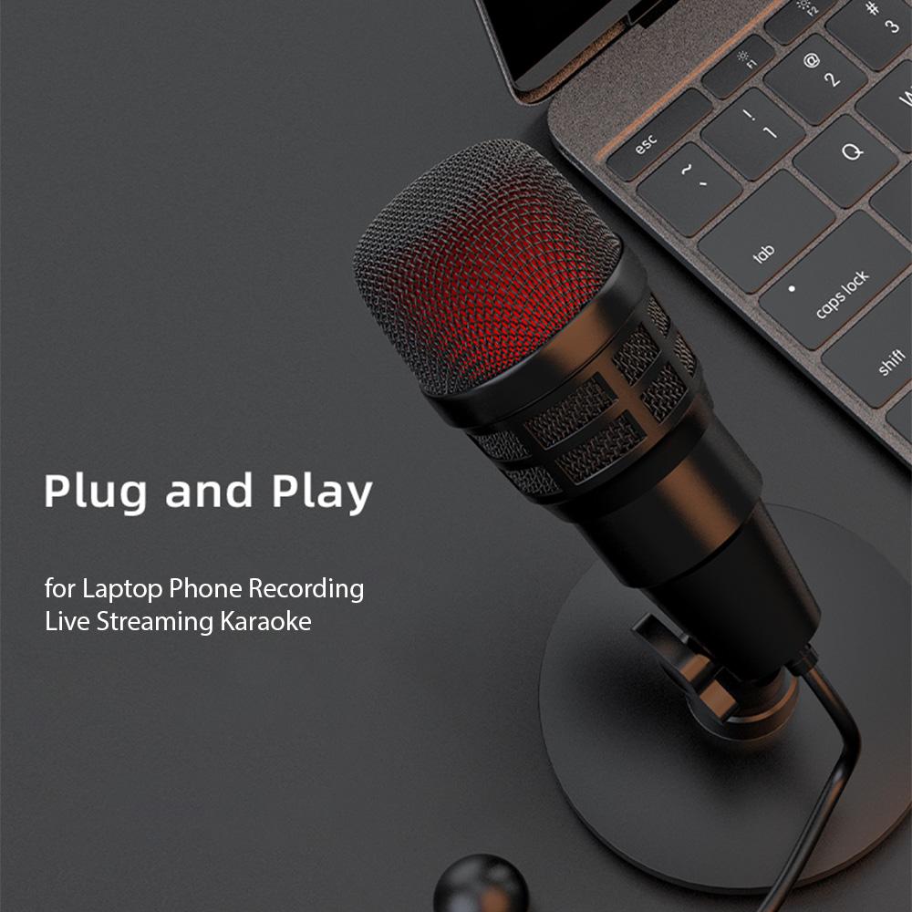 USB Конденсаторный микрофон Plug and Play Игровой микрофон для ноутбука телефона Запись Прямая трансляция Караоке 180 градусов
