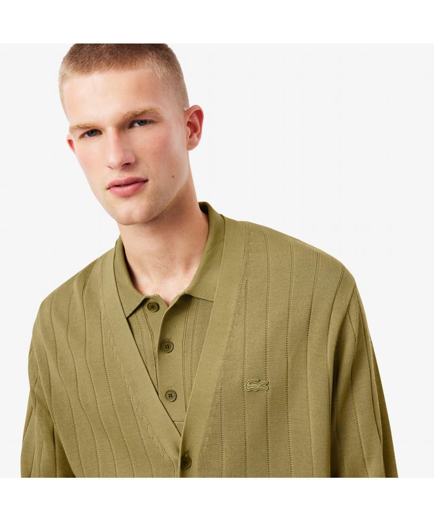 Мужской хлопковый в рубчик кардиган Lacoste Ah5338-55N E9F