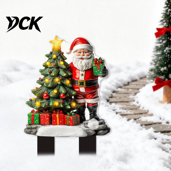 Snowman Pathway Decor Santa Claus Garden Stake, Christmas Acrylic Yard Sign, 2D Festive Lawn Inserts for Flat Snowy Cottage Ornament Holiday