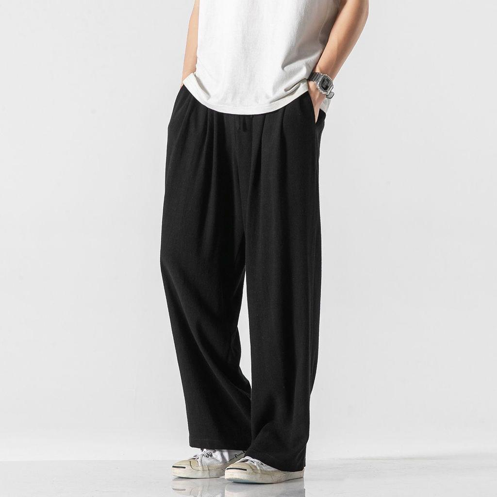 Men's Cotton & Linen Wide-Leg Summer Trousers - Lightweight, Loose-Fit, Chinese Style.