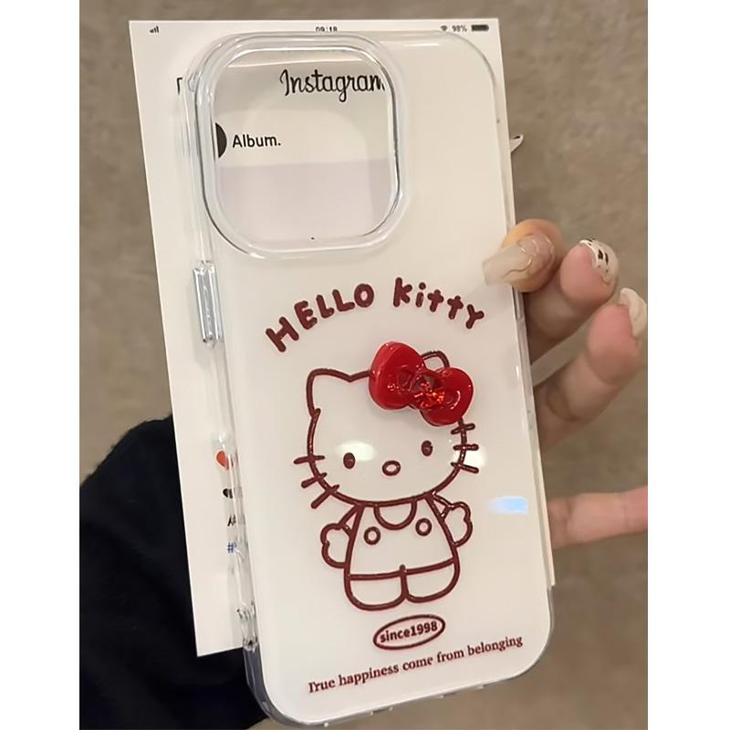 Bow Burgundy Red Line Kitty Подходит для Apple 16promax Чехол для мобильного телефона Iphone15plus Cute 14