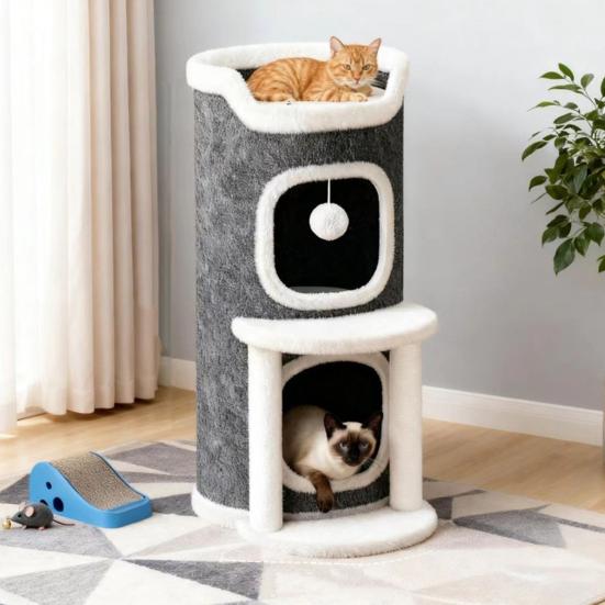 Игровой комплекс для кошек Когтеточка-бочка с 3 кошачьими пещерами Сизалевая когтеточка Многоярусный игровой комплекс для кошек для семьи с несколькими кошками