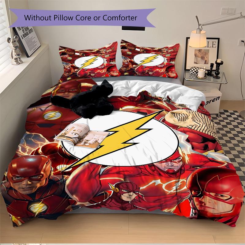3pcs Flash Superhero Cover Set,Soft Comfortable Duvet Cover,Guest Room (1*Duvet Cover + 2*Pillowcases, Without Core) yy251024164