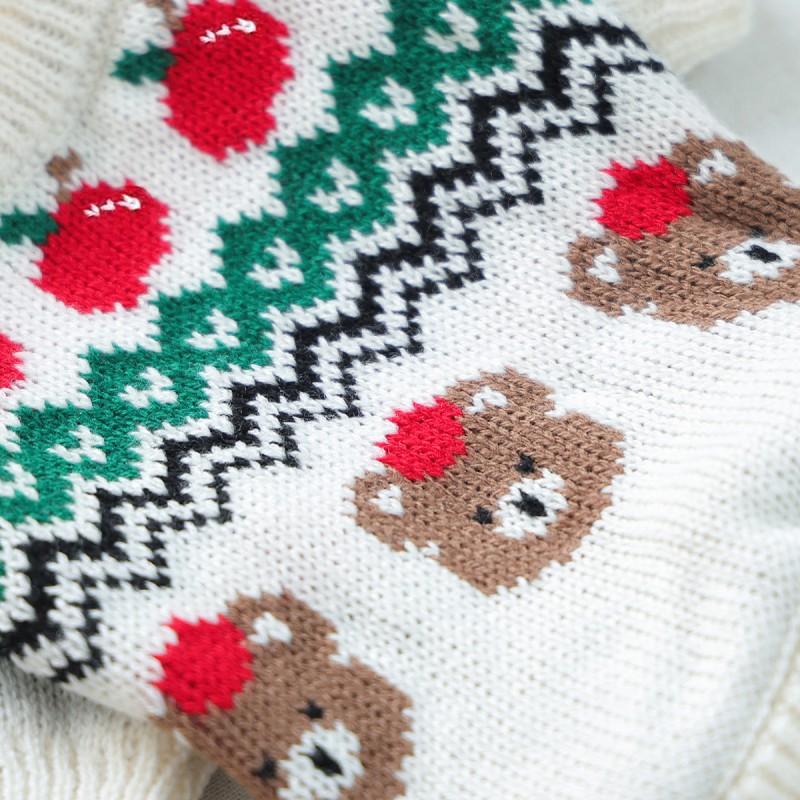 Knitted Dog Sweater With Wave Brown Bear Design Elastic Cuff Warm Pet Top Winter