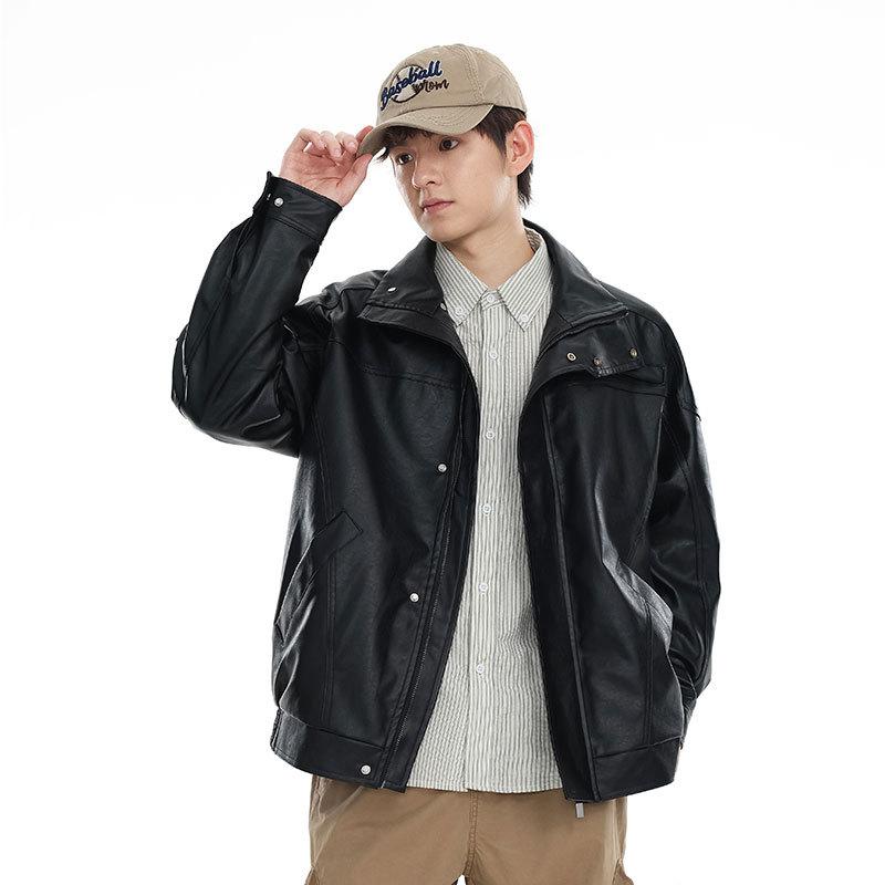 Черная крутая красивая куртка из искусственной кожи мужская свободная одежда модный бренд хулиганская красивая одежда локомотив американская куртка модная