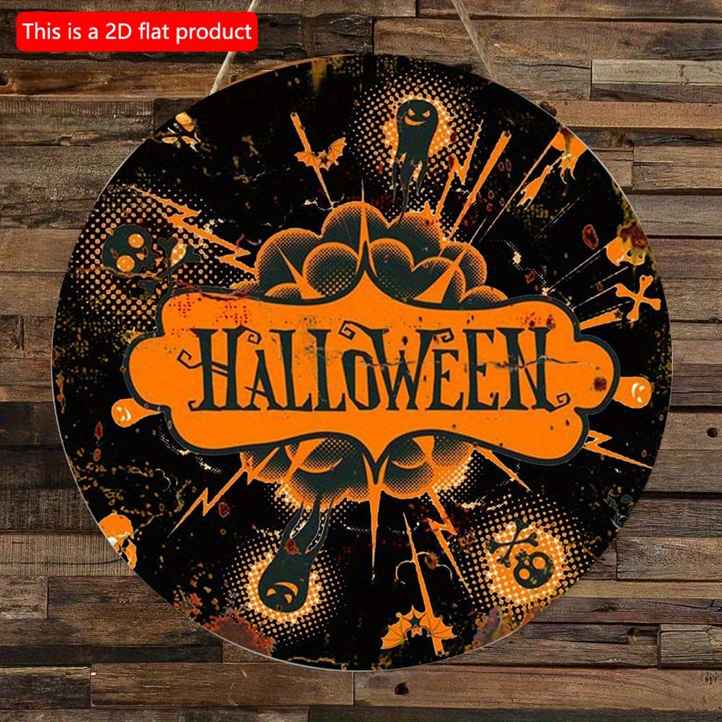 2d Flat 20*20cm, Halloween Home Decoration, Wooden Circular Logo Creative Decorative Plaque, for Home, Kitchen, Office, Garden, Bar Decor.