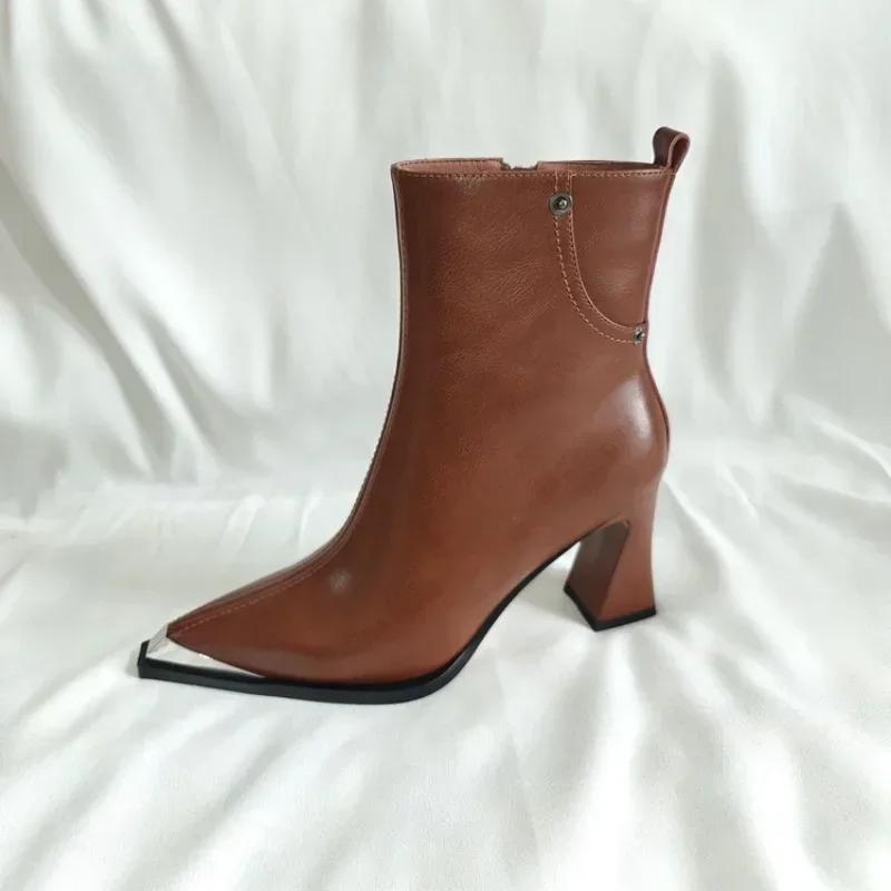 Fashion 2025 New Vintage Brown Women Ankle Boots Fashion Elegant Square Toe Shoes Autumn Winter Thick Heel Women's Short Booties 34-40