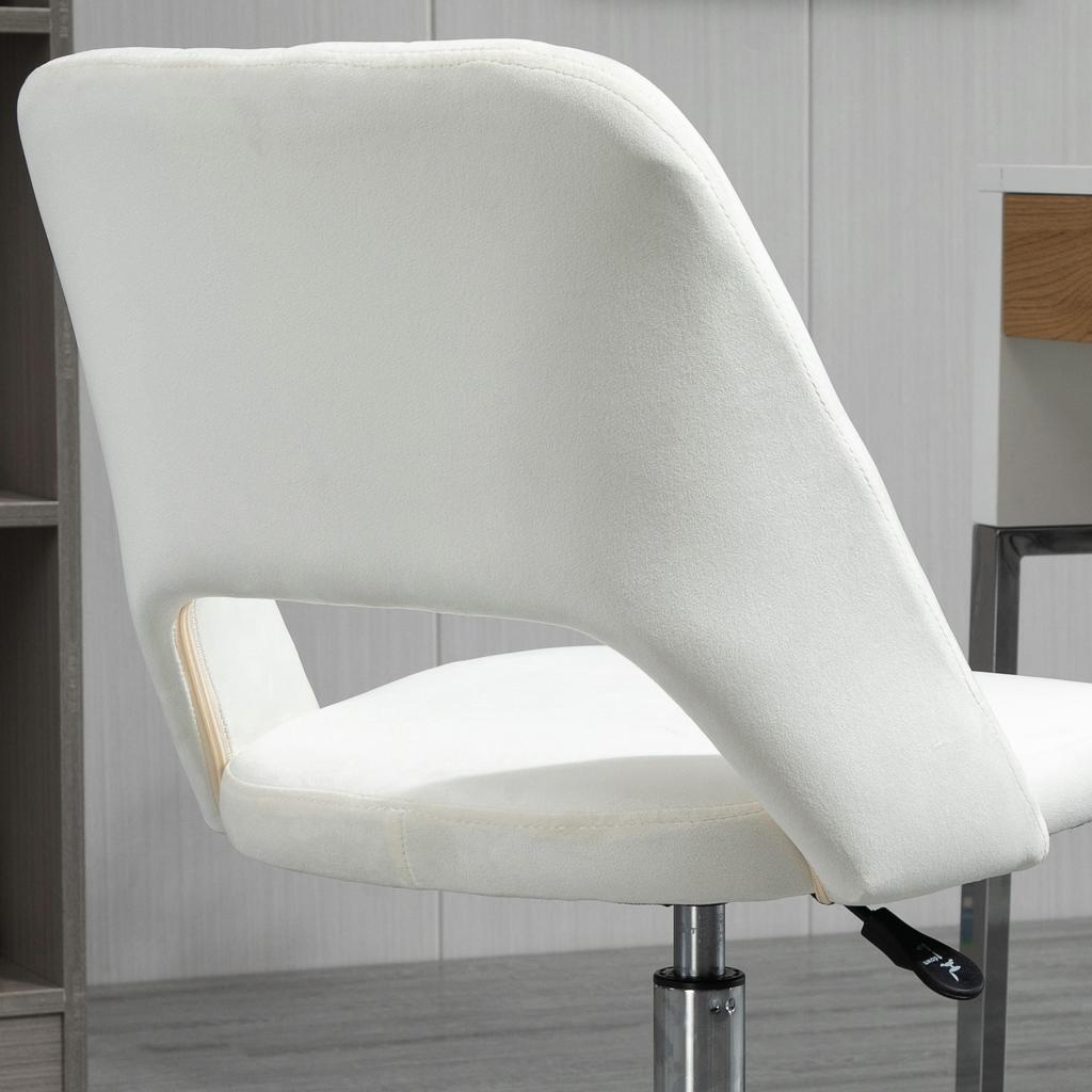 Height-Adjustable Desk Chair with Casters, 360 degrees Rotatable, Scallop Shape, Foam, 49 x 60 x 79-91 cm, Cream White