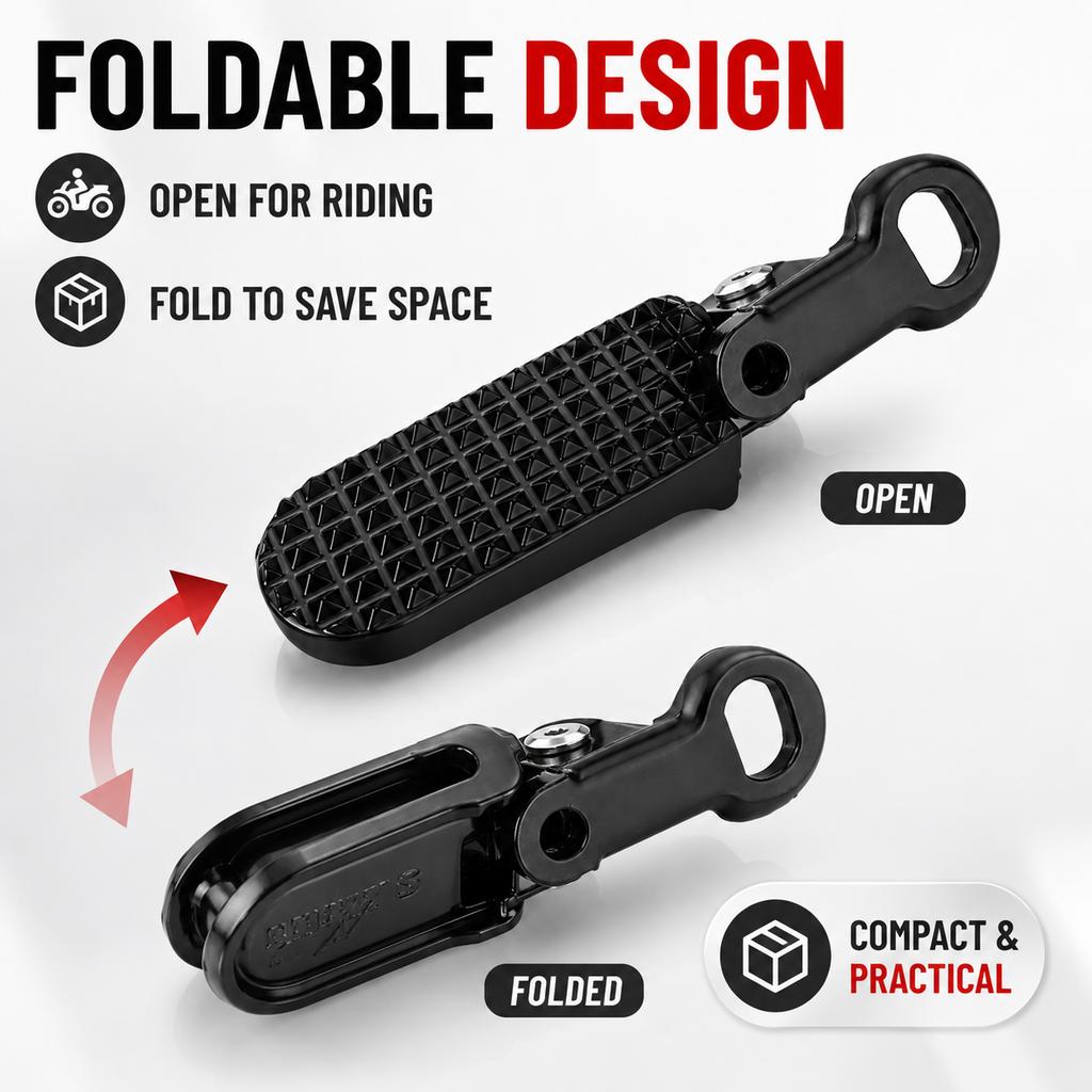 Foldable Bicycle Rear Foot Pegs Aluminum Alloy Passenger Footrests Pair with Anti Slip Surface Fits 9mm Rear Axle for Bikes 6