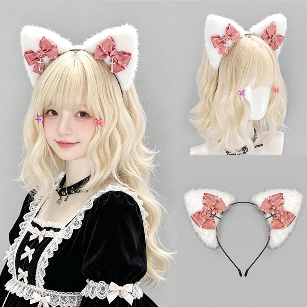 Bowknot Lolita Headwear Plush Furry Hair Band New Cat Ear Headband Cosplay