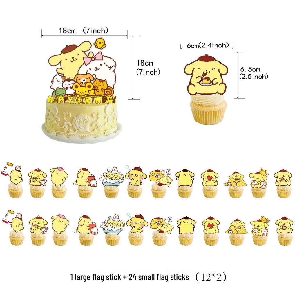 Набор для дня рождения Pompompurin Sanrio: Украшения, Воздушные шары, Топперы для торта и Баннеры.