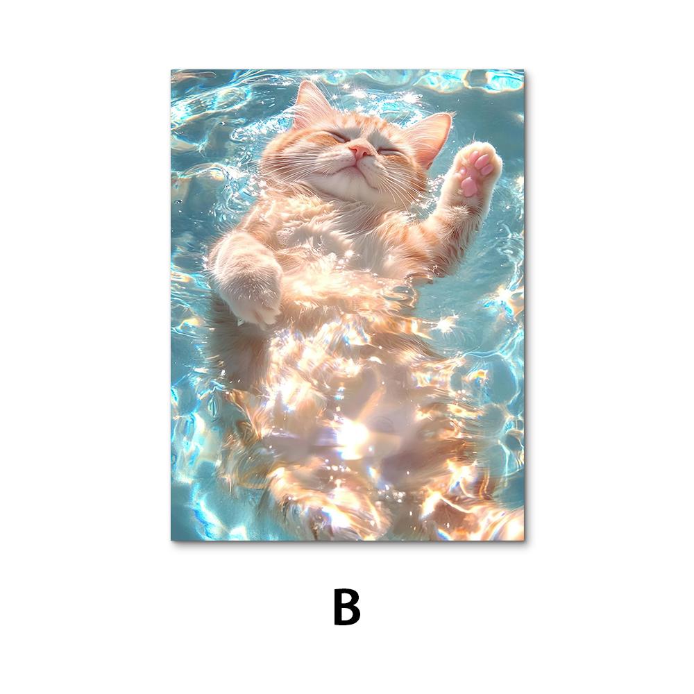 A Cute Animal Art, Adorable Animals Enjoying Sunlight in Water-Nordic Wall Decor Canvas Print for Living Room, and Kids Room