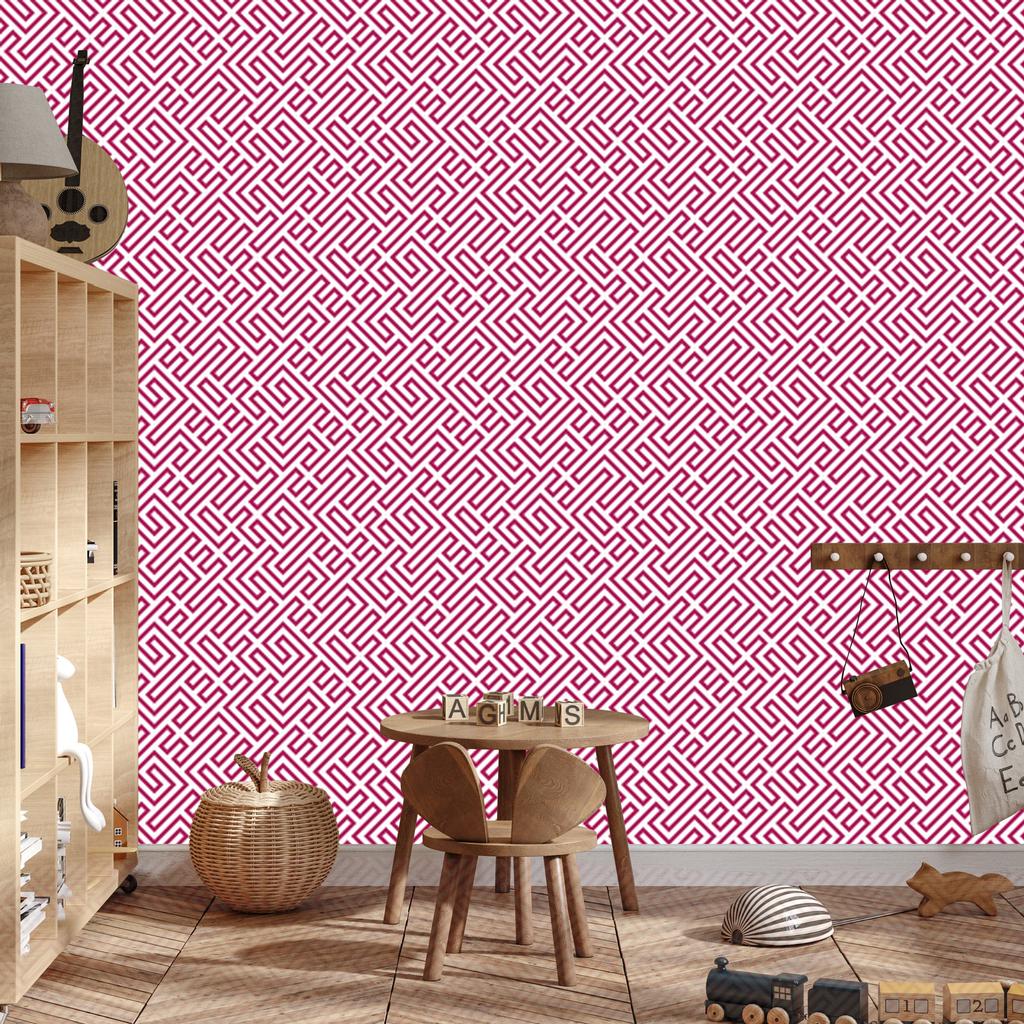 Wallpaper Geometric Pattern Powder Pink, Purple and White 50x1000