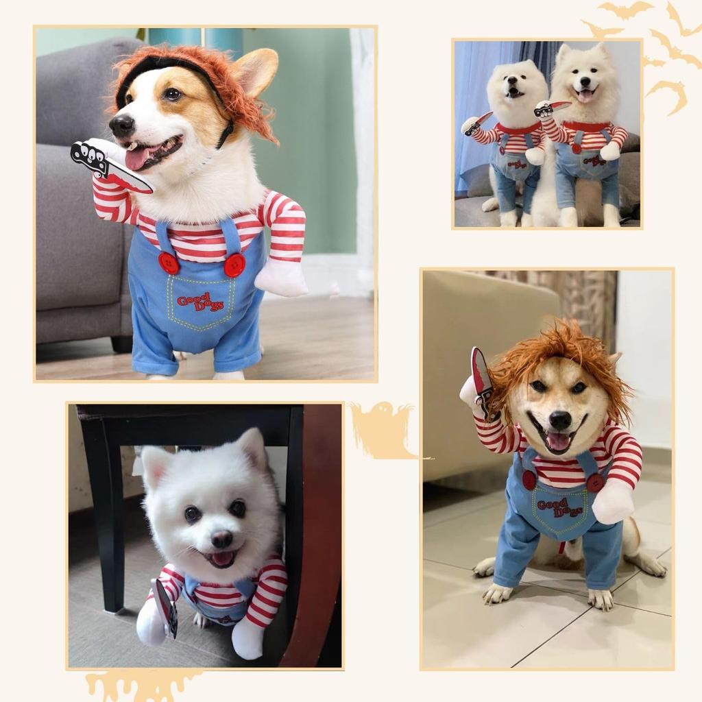 Pet Palette Косплей на Хэллоуин для собак и кошек, Маскарадный костюм для питомца, Маскировка, для маленьких, средних и больших собак, Двуногий (Чаки, Л)