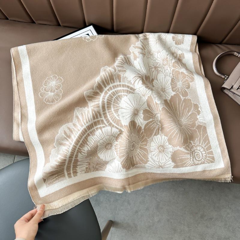 Landscape painting imitation cashmere scarf women's high-end office air-conditioned room thickened warm long trendy scarf