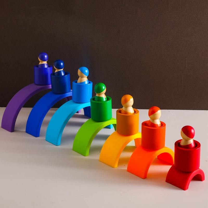 Montessori Rainbow Doll Wooden Toy Natural Wood Baby Hands-on Education Toy Puzzle Game Rainbow Building Block Children's Toy