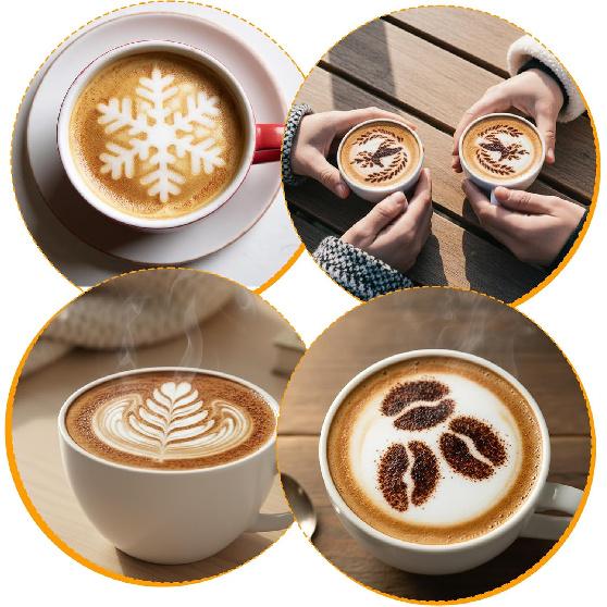 4 Pcs Coffee Stencils Latte Art, Latte Art Stencils Stainless Steel Construction, Coffee Stencil Short Handle Design for Professional Home Cafe and