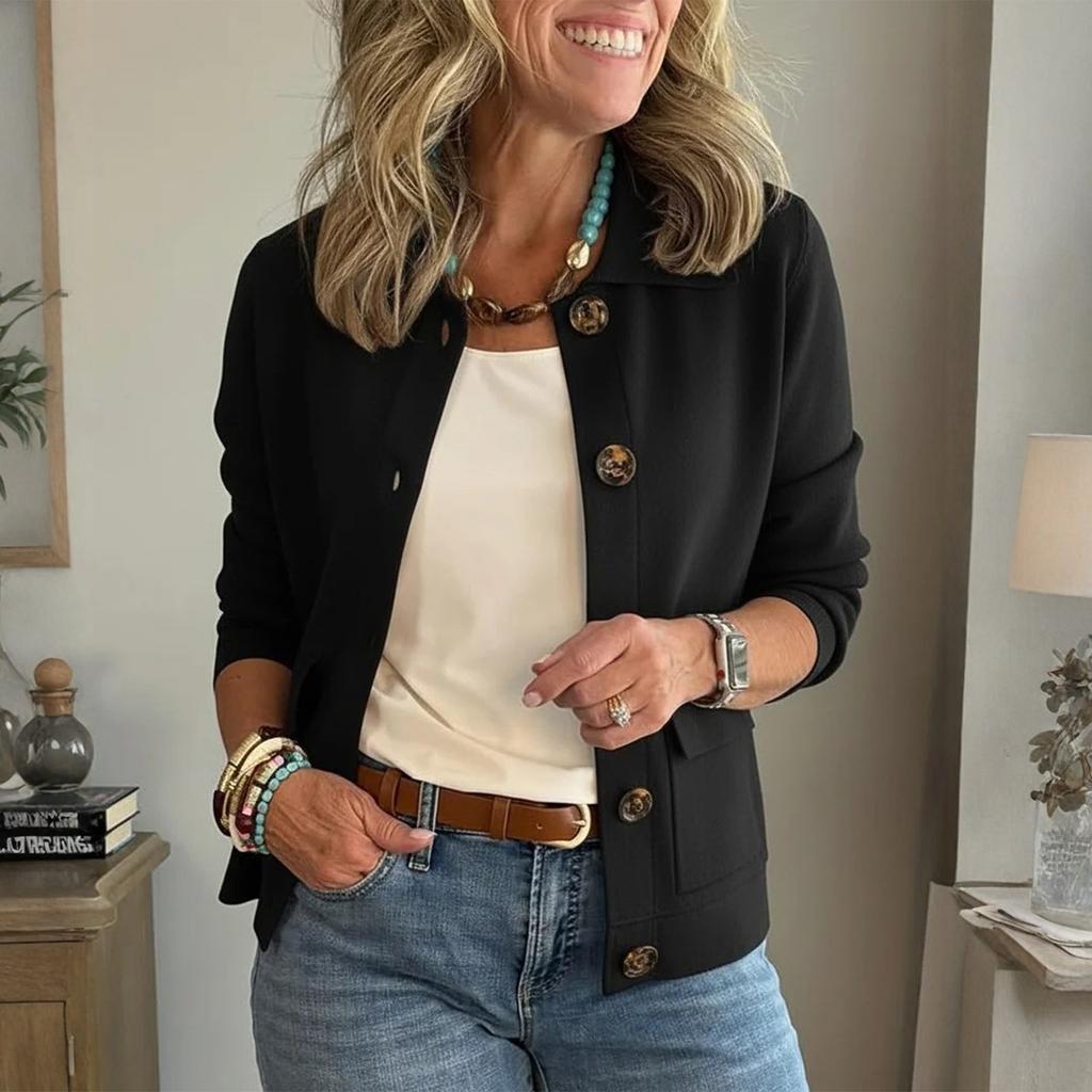 Женская модная однотонная куртка с воротником, длинными рукавами, пуговицами и карманом