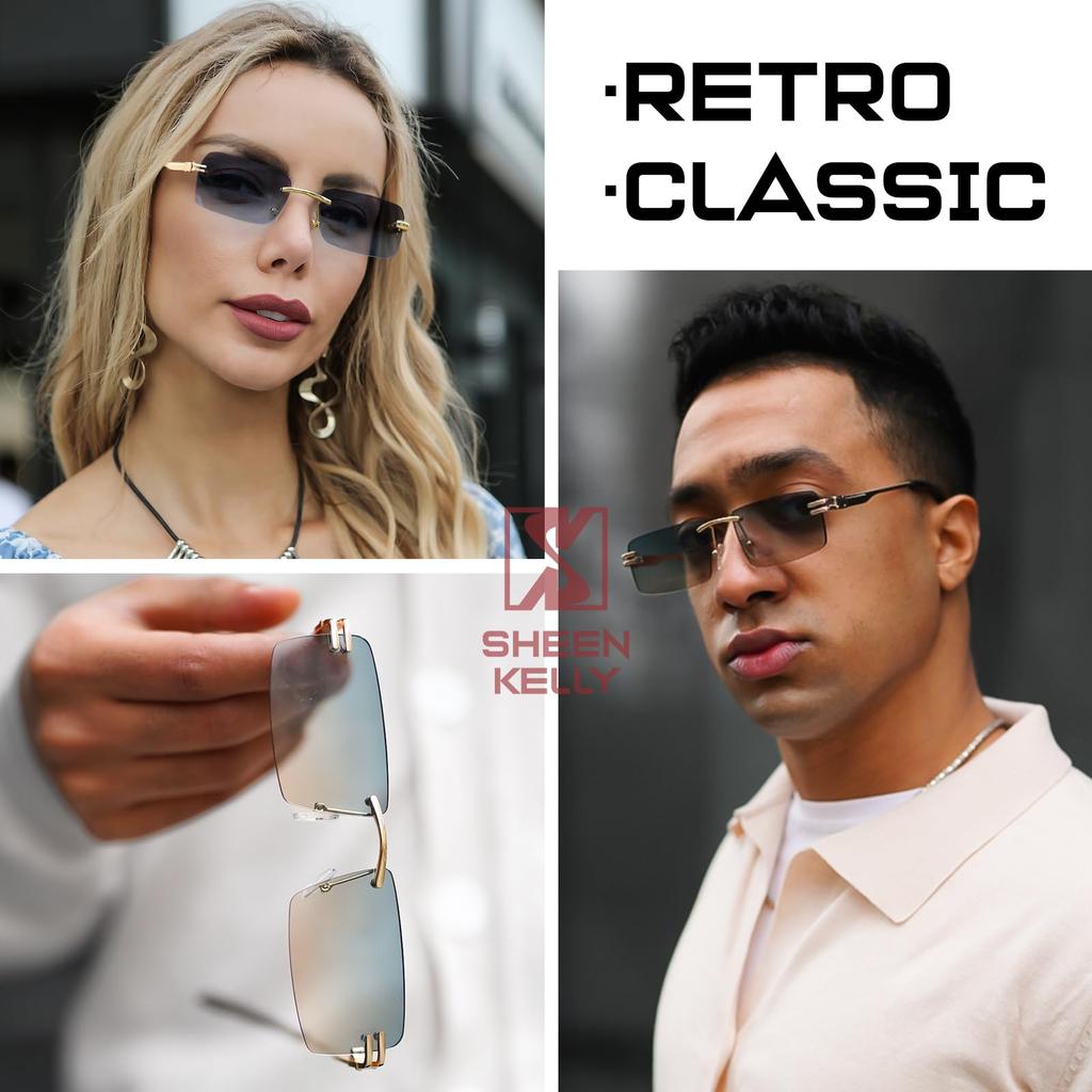 Солнцезащитные очки без оправы в стиле ретро, прямоугольные, очень маленькие, с линзами в оправе [SHEEN KELLY] для мужчин и женщин, прозрачные