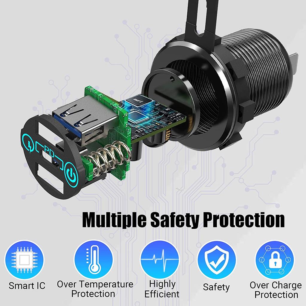 2 шт. PD QC3.0 автомобильное зарядное устройство розетка 60 Вт 12 В 24 В USB C розетка алюминиевая металлическая автомобильная розетка с сенсорным выключателем питания для мотоцикла лодки