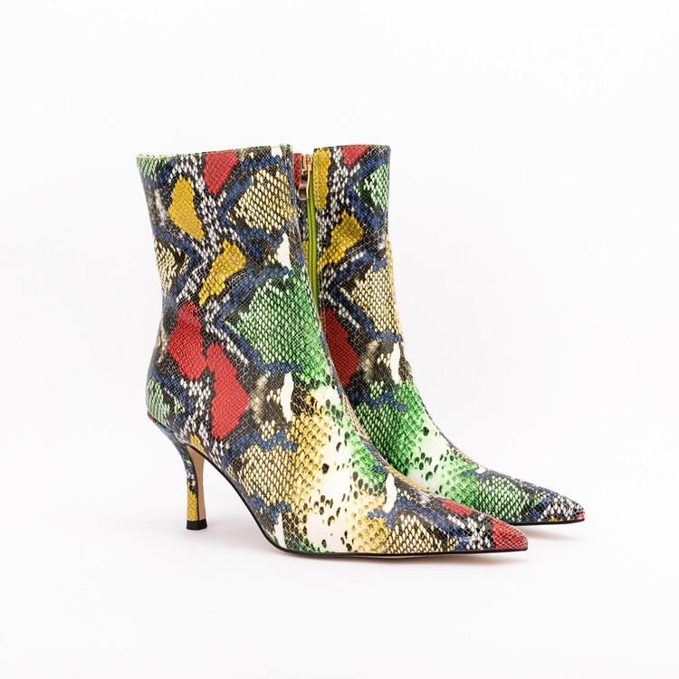 Мода 2025 Новые Большие Размеры 45 Осень Зима Женские Короткие Ботинки 6.5см Высокий Каблук Короткий Плюш Черный Красный Змеиный Ботильоны Бренд Женская Обувь