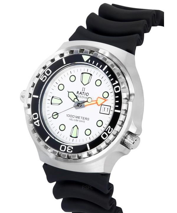 RATIO FreeDiver Helium Safe Sapphire Quartz White Dial 1038EF102V-WHT 1000M Men's Watch