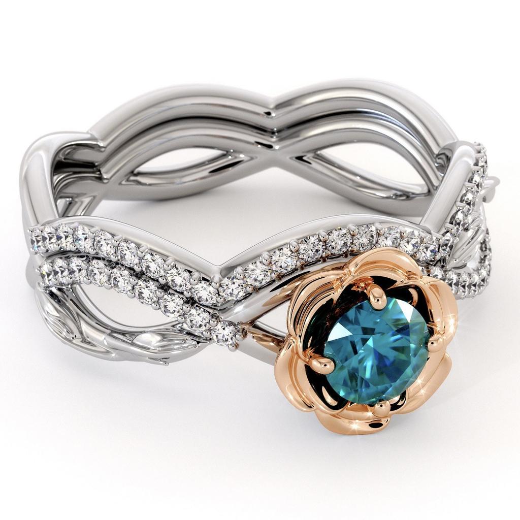 Женское двухцветное кольцо с цирконием в форме розы, креативные свадебные украшения для женщин