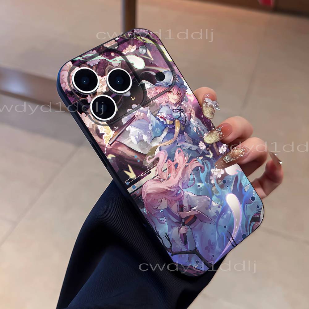 Saigyouji Y-Yuyuko Anime For iPhone 17,16,15,11,12,14,13 Pro Max Mini XS,XR,7 Plus 16E Air Soft Black Dustproof Phone Case