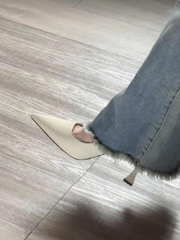 Французские туфли-лодочки с черным ремешком сзади, с острым носком, на высоком каблуке, весна-лето 2024, супер фея, одинарные туфли, сандалии, женские, черные