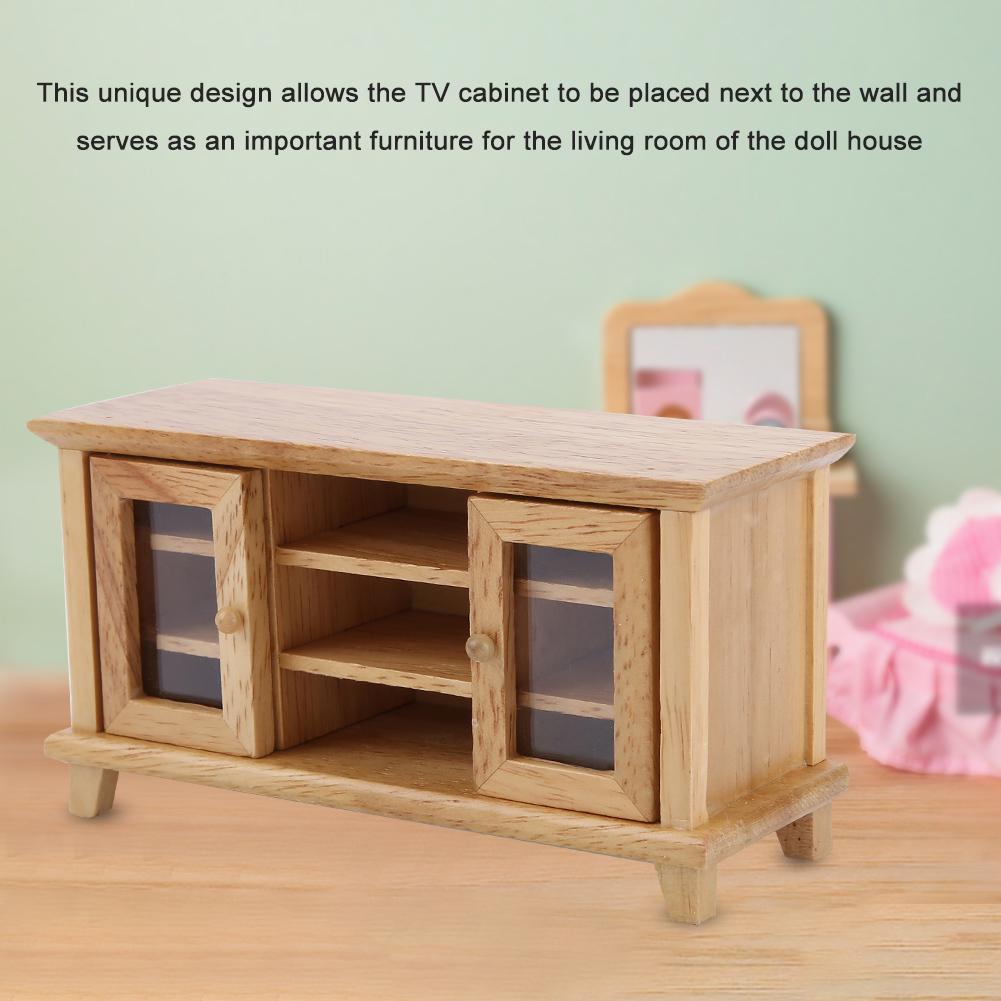 1:12 Scale Storage TV Cabinet ature Wooden Furniture Children Gift White
