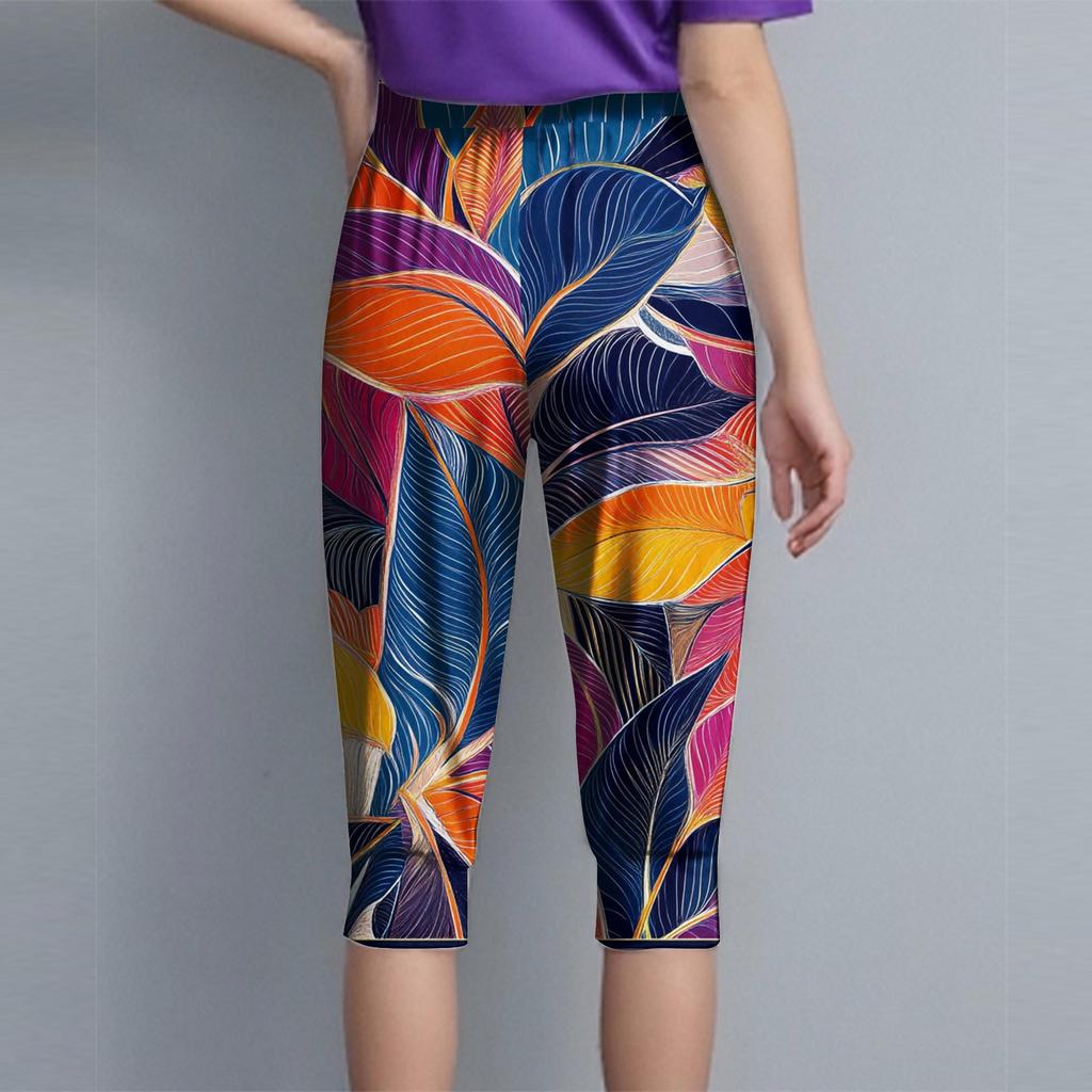 Женские летние повседневные свободные укороченные брюки с гавайским принтом и карманами