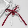 Sweet Red Cherry Pearl Keychain Ribbon Bowknot Keyring Bag Pendant Key Hanging Decoration For Best Friend Gifts