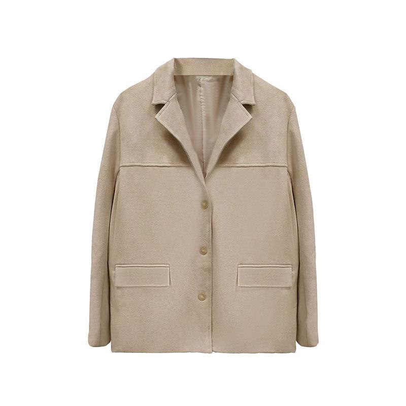 Brown Suede Blazer with Notched Lapel for Women