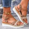 Roman Reviet Decor Wedge Sandals for Women T-Strap High Heel Sandal Ladies Plus Size Buckle Anti Slip Sandalias Mujer